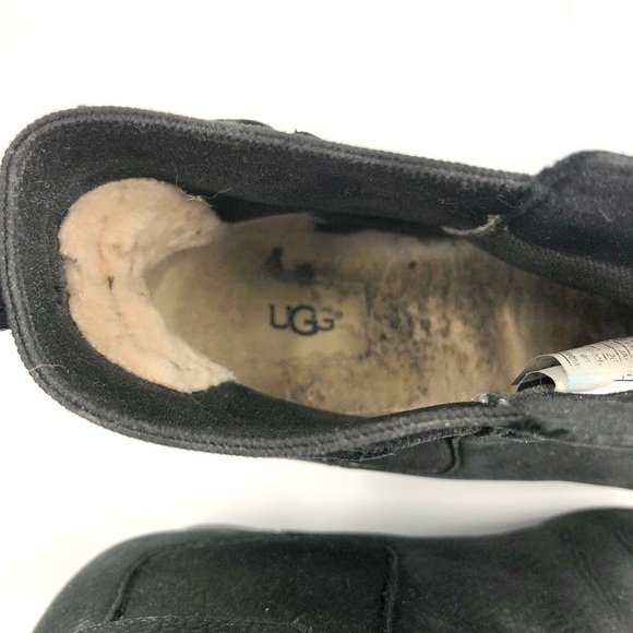 UGG Indra Waterproof Wedge Booties Black Suede Leather Ankle Boots Size 10 - Picture 7 of 10